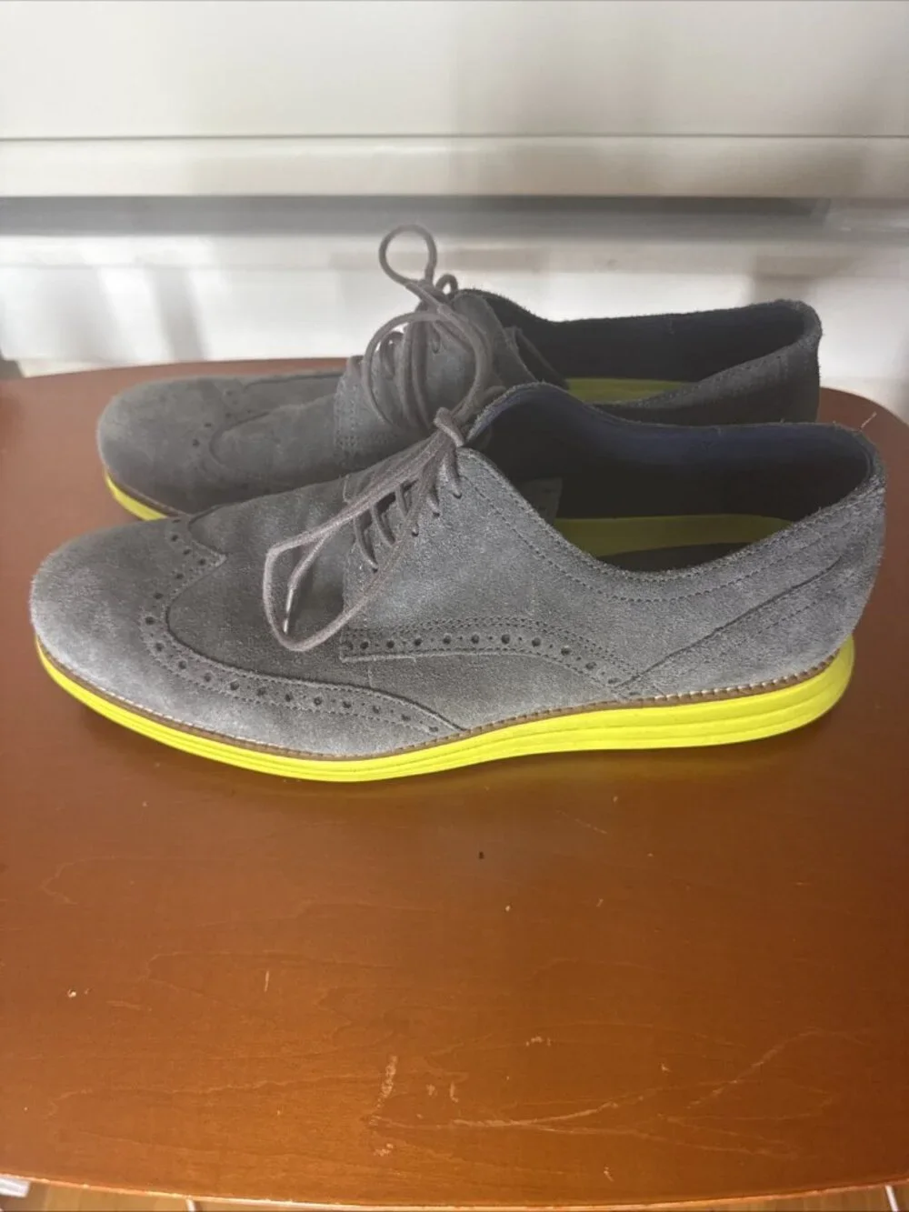 Cole Haan LunarGrand Grey Suede Wingtip Oxfords Men’s US 11 M Yellow Sole